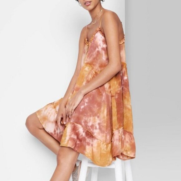 WILD FABLE Mauve Pink Orange Tie Dye Sleeveless Boho Mini Swing Babydoll Dress - Picture 4 of 14